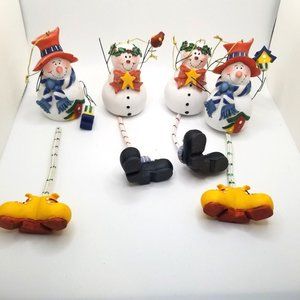 Snowman Christmas Ornament Set Hanging Long Legs Dangle Silly Funny Holiday Xmas